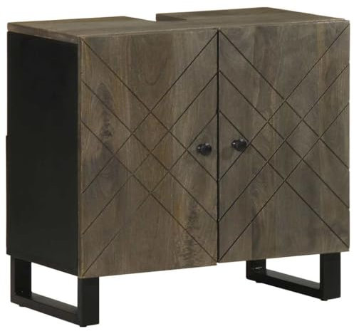 qohoio Mobile Lavabo Nero 62x33x58 cm Legno Massello di Mango,Mobile Lavabo,Mobile Lavabo Bagno,Mobile Lavabo Bagno Salvaspazio-4017703