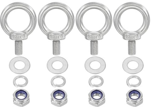 PATIKIL M10 x 20mm Anneau À Vis Avec Écrou, 4 Pièces 304 Acier Inoxydable Anneau De Levage À Épaulement Vis Filetée Pour suspendu, Argent