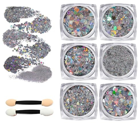 Guyode 6 Pièces Paillettes Cheveux, Bombe Paillette Cheveux et Corps, Gel Paillettes Visage, Lumineuse Paillettes Gel, Brillant Corps Féminin Glitter Gel, Glitter Visage Cheveux Ongles (Gris)