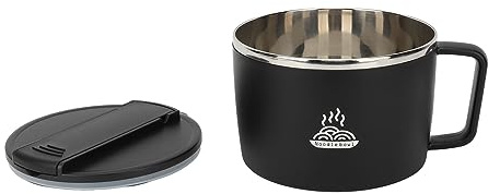Yosoo Health Gear 1200ml Rapid Ramen Bowl with Filterable Lid, Stainless Steel Noodle Bowl Set with Chopsticks and Spork, Portable Soup Bowl Ramen Cooker Bowl for Office (Black)