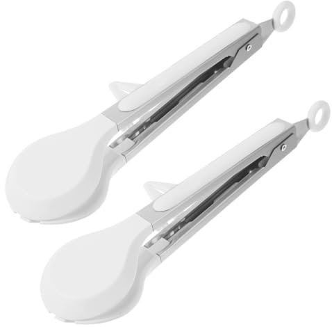 GRIRIW 2pcs Self-Locking Scalding Clip Kitchen Tongs Stand Silicone Food Clip for Buffet Cake Pasta BBQ Hotel Home