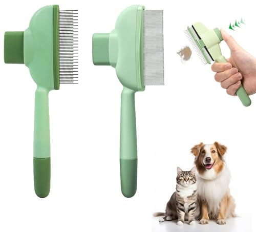 Flohkamm für Katzen & Hunde (2 Stück) – Selbstreinigender Zeckenkamm, Haarentfernungsbürste für Fellpflege, Tierflohkamm mit ergonomischem Griff