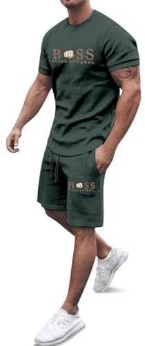 WAZHAKU Chándal para hombre, traje deportivo holgado, cómodo, transpirable, conjunto de 2 piezas con camisetas y pantalones deportivos, traje de fitness elástico, ropa de calle, ropa de calle, ropa de
