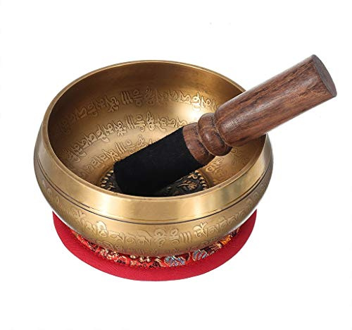 GYBBHia La Meditation Tibetansk Kopp Sångare Buddhist Chanting Skål Buddhist Ljud Träskål Mallet Handgjord Koppar