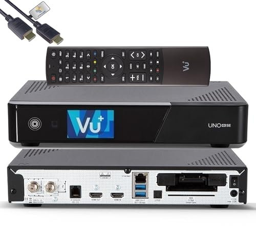 VU+ UNO 4K SE E2 - Ricevitore satellitare Linux (DVB-S2 FBC Twin Tuner, 4K HDR, HDMI 2.0, USB 3.0, CI + lettore di schede, display LCD da 2,4, HTS e-com HDMI, TV Box con funzione PVR)