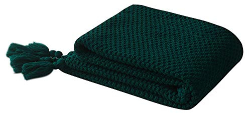 Strickdecke für Sofa, Bett, Stuhl, atmungsaktiv, Heimdekoration, Boho, dick, dekorativ, leicht, bequem, weich, für alle Jahreszeiten, Dunkelgrün, 150 x 200 cm