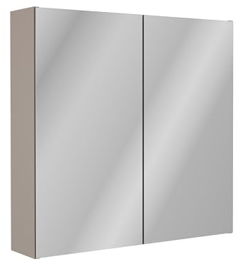FACKELMANN Compact Line Spiegelschrank – Modernes Design mit Softclose, 70cm Breite, Kaschmir/grau, Doppelspiegeltür, Zwei Glaseinlegeböden – Made in Germany
