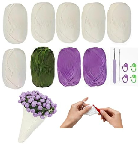 Coperta con Bouquet di Fiori All'Uncinetto-Accogliente Rosa Rugosa Fatta A Mano, Coperta Fai Da Te Come Regalo Per La Festa Della Mamma, Compleanno, Matrimonio, Decorazione Casa (Kit di materiali)
