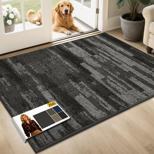 JSEI Dirt Trapper Door Mat 32x48, Non-Slip Doormats Washable Entryway Mat, Welcome Floor Mat Absorbent Low Profile Dog Door Mats for Front Back Door, Wet Shoes & Paws, Light Gray