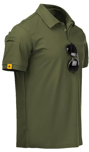 ZITY Mens Polo Shirt Short Sleeve Sports Tactical T-Shirt Athletic Golf Polos Daily Casual Stylish Collared Shirts for Men Army Green Medium