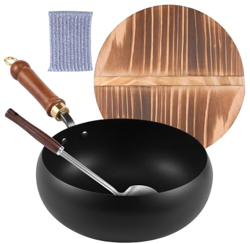Casserole En Fonte - Ustensiles De Cuisine En Fer À 24 Cm, Poêle À Manche En Bois Avec Couvercle | Accessoire De Cuisine Polyvalent, Casseroles À Induction Pour Le Restaurant, Usage Domestique, Compat