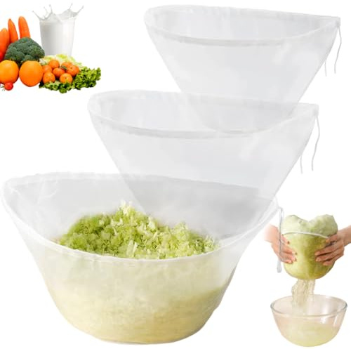 3 paquetes de bolsas de leche de nuez reutilizables, bolsas de queso 13.4/15/19 para la bolsa de filtro de malla de nylon para jugo, yogurt, tensión de cocina, deshidratador de vegetales (s/m/l)