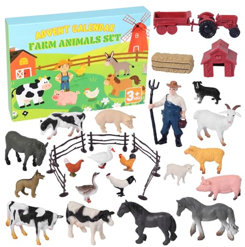Calendario Adviento Animales 2025 para Niños, Calendario de Adviento, Granja, Tractor, Mini Animales, Juguete de 24 Días, Regalos Navidad para 3, 4, 5, 6, 7, 8, 9, 10 Niños