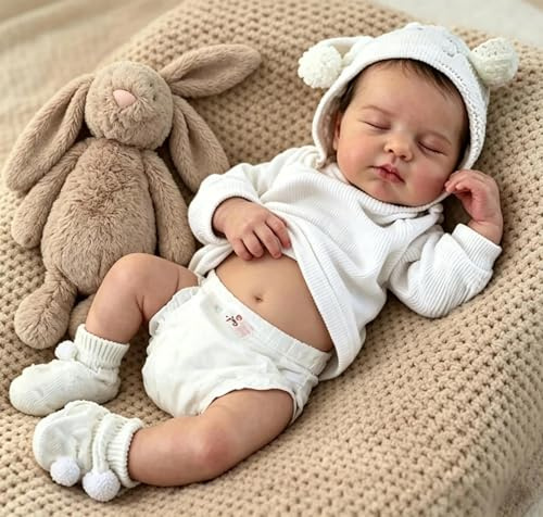 Zero pam Reborn Baby Lebensecht Mädchen, 50CM Lebensechte Baby Puppe Mit Haaren, Reborn Babys Puppen Augen Geschlossen, Anatomisch Korrekt Babypuppen Puppe Für Mädchen