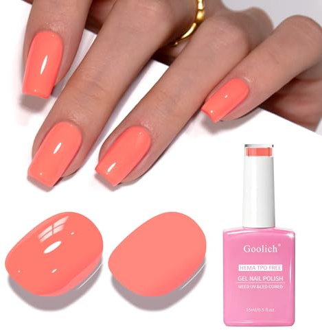 Goolich Vernis Semi Permanent Néon Corail, 15ML Sans HEMA & TPO Vernis Gel UV Semi Permanent Néon Orange Doux Printemps-été Conçu pour le Nail Art, Manucure en Salon