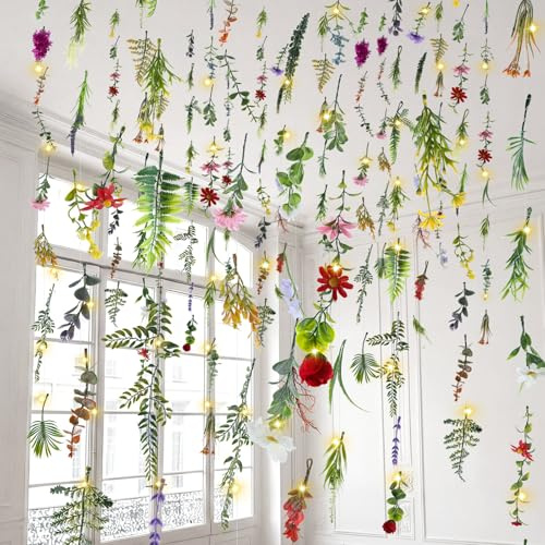 Suncalla 6 Pcs 35.4ft Hanging Flowers Garlands Backdrop Lighted Floating Fake Wildflower Vines LED Floral Garland Ceiling for Spring Wedding Bridal Shower Birthday Graduation Party(Fresh,Multicolor)