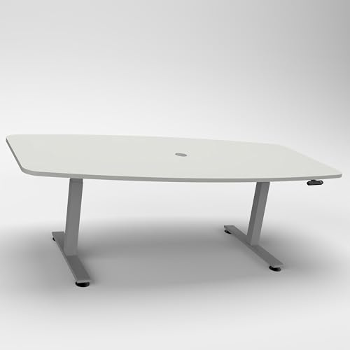 Elektrisch höhenverstellbarer Konferenztisch KONTI 220x103 cm – Weiß/Silber, großer Besprechungstisch für 6–8 Personen mit Memoryfunktion & Kabelauslass