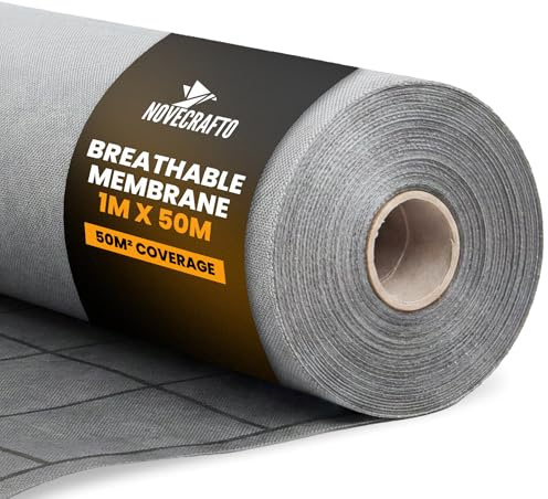 NOVECRAFTO Breathable Roofing Membrane, 1m x 50m (50m²) - 120 GSM, 3-Layer Vapor Permeable Roofing Felt Underlay, BBA & CE Approved - Professional Grade Membrane for Sheds, Pitched Roofs & Garages