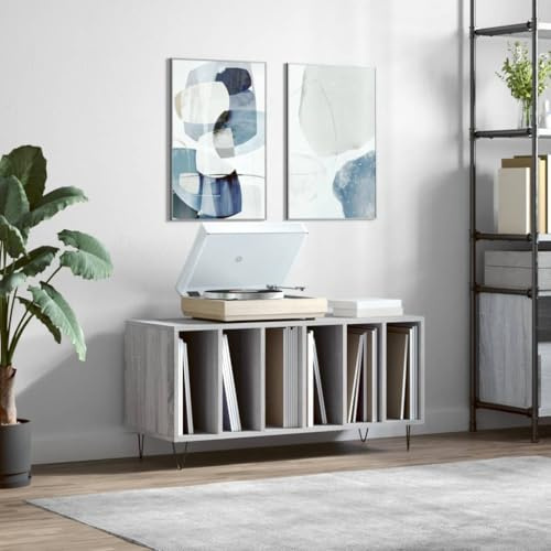 Mangloder Skåp Grå Sonoma av trämaterial med järnben, 100 x 38 x 48 cm, lagringsutrymme för LP-skivor, skivspelare och hemmabio i vardagsrummet
