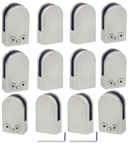(Verbesserte Version) 12 x Edelstahl Glasklemme 304 Stainless Steel Klemmhalter Glasklemmhalter Glashalter Gelände Flach Anschluss Glass Clip Größe S für 6-8 mm Glas von Discoball