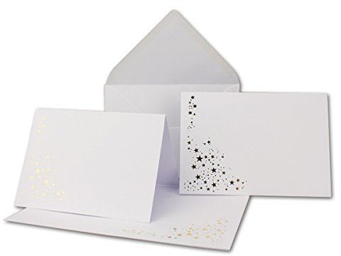 Faltkarten-Set mit Umschlägen DIN A6 - Hochweiß mit goldenen Metallic Sternen - 20 Sets - für Drucker geeignet Ideal für Weihnachtskarten