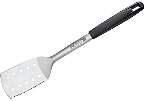 FMprofessional Grill-/Bratenwender BBQ, Bratenheber aus Edelstahl, hochwertiger Fleischwender mit gewellter Klinge (Farbe: Schwarz/Silber), Menge: 1 Stück