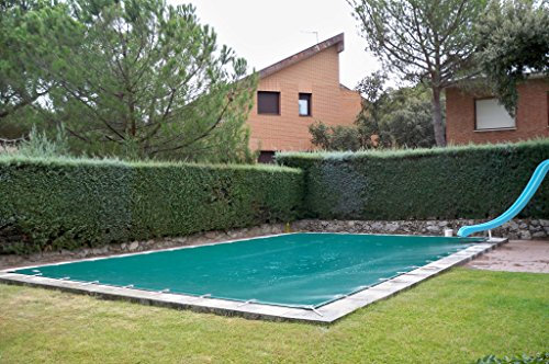 Cubierta de piscina invierno de 8,90x4,90metros. (En una piscina de 8,60x4,60 metros la lona cubriría 15cm sobre la piedra de coronación). Color Verde(exterior)/Verde(interior)