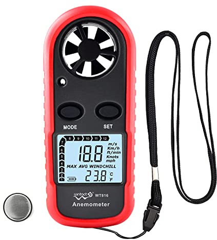 Wintact Handheld Anemometer Small Digital Vane Wind Speed Meter Gauge, Pocket Air Flow Velocity Tester with Measuring Wind Temperature 14℉ to 113℉ for House HVAC Duct Outdoor Kite Boat Sailing Surfing
