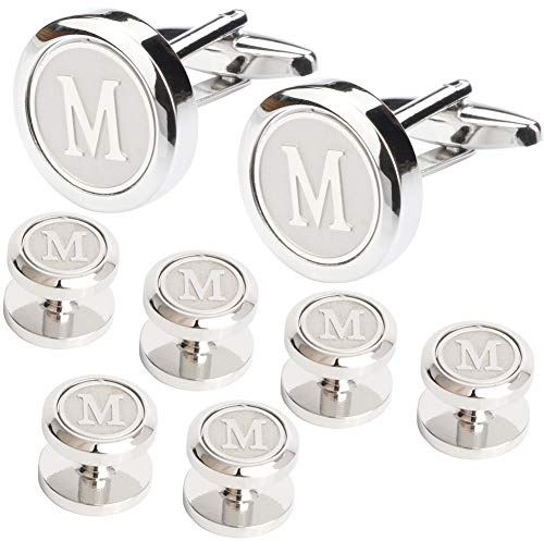 Dannyshi Juego de gemelos y tachuelas para hombre, camisas de esmoquin, iniciales de boda y negocios, alfabeto A-Z, 18mm, Cobre