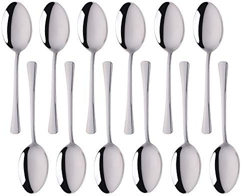 Meisha Cucchiaio da tavola, Harley Modello 12 Pezzi Set di cucchiai in Acciaio Inossidabile Lucidato a Specchio Posate Moderne Posate Cucchiai Multiuso per Cucina, Ristorante - Argento