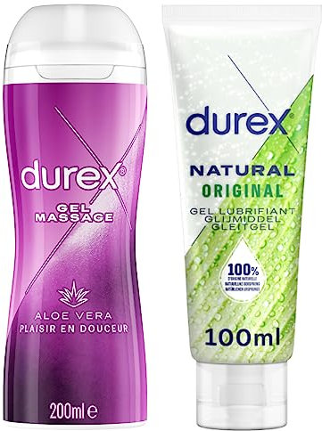 Durex Aloe Vera Gleitgel und Massage, 200 ml, natürliches Intimgel auf Wasserbasis, 100 ml, 2 Stück