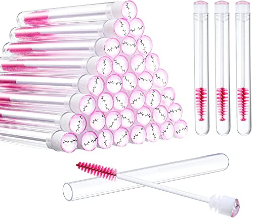 80 Pieces Disposable Mascara Brushes Tubes Set, 40 Pieces Empty Mascara Wand Tube with 40 Pieces Eyelash Brush Makeup Tool for Eyelash Extension(Pink Eyelash Style)