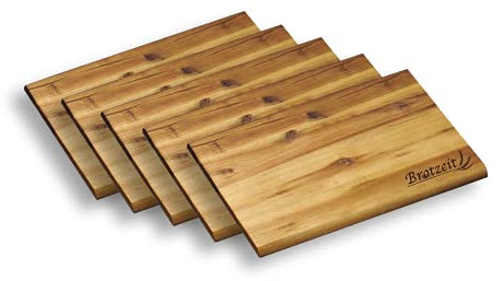 KESPER - 5er Pack - Frühstücksbrettchen XL mit Einbrand Brotzeit - 32 x 21 cm - Essbrett - Akazie - Holz