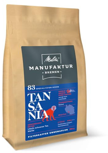 Melitta Manufaktur-Kaffee Tansania, Spezialitäten-Kaffee, 250g, Filterkaffee Ungemahlen, Single-Origin-Farm, Sanfte Trommelröstung, Geröstet in Deutschland, Stärke 3