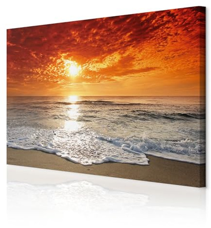 decomonkey Akustikbild Sonnenuntergang 120x80 cm 1 Teilig Leinwand Modern Bilder Wandbilder XXL Schallschlucker Schallschutz Akustikdämmung Wandbild Deko Leise Strand Meer Sonne Sand