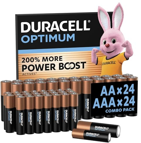 Duracell - 48 Batterie Optimum Alcaline (2x12 AA + 2x12 AAA), 1.5 V LR6 LR03 MX1500 MX2400