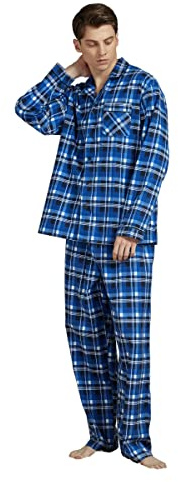 Amaxer Combinaison Flannel Pyjama Homme Hiver Warm 100% Coton Vêtements de Nuit Chemise Long avec Poches Bas avec Cordon de Serrage