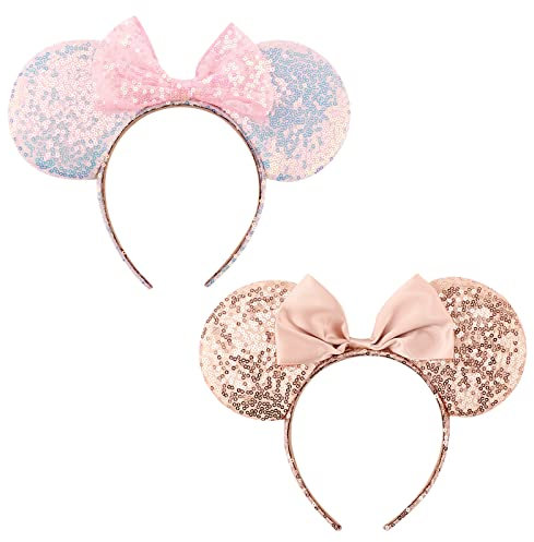 DRESHOW 2 Paket Med Musöron Och Båghuvudband Glitter Partydekoration Cosplay Costume för Kvinnor