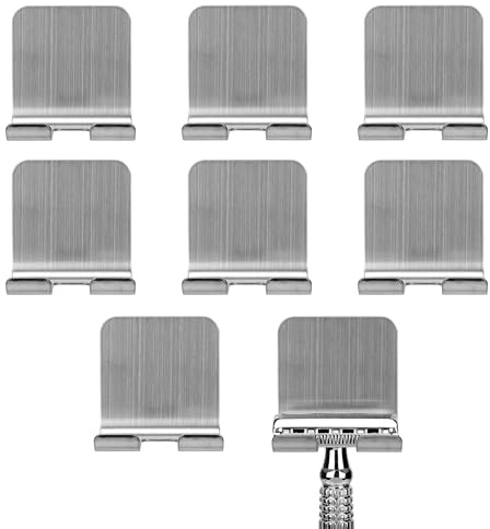 Linkidea 8er-Pack Rasiererhalter aus Edelstahl, selbstklebender Rasierhaken mit 1,3 cm Innenbreite, Badezimmerhalter für klassische Rasierer (Silber)