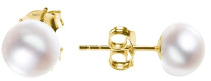 925 Sterlingsilber Ohrstecker mit weißen Süßwasser-Zuchtperlen | Perlenohrringe für Damen mit Stecker | Ohrringe mit Perlen in Silber, Gold und Rosegold klein & groß (6mm, Gold)