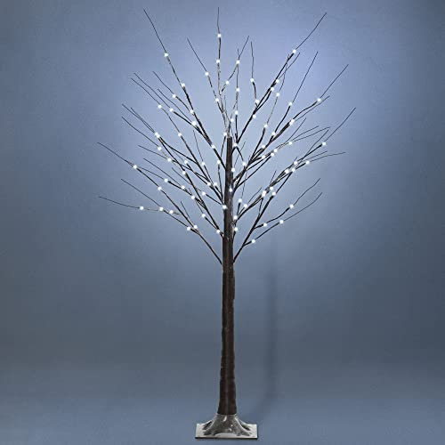 HOMCOM Arbre Lumineux LED - décoration Lumineuse Blanc Froid - 96 LEDs - Usage intérieur - 150 cm - décoration de noël Chambre Maison Marron