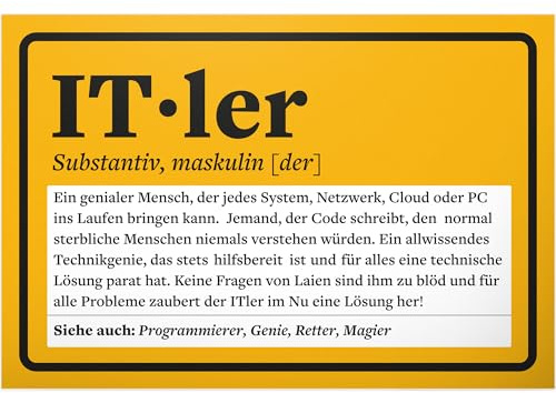 DankeDir! ITler Informatiker Definition - 30 x 20 cm Schild - Partydeko Geschenkidee Geschenk Kollegen Freunde - lustiger Spruch Spruchschild Wanddeko Geburtstagsgeschenk Karte