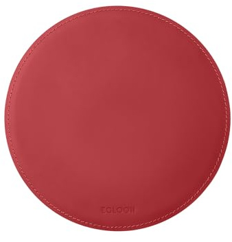 Eglooh - Atlante - Mauspad Rund aus Leder Hellrot cm 23x23 - Mousepad für Schreibtisch und Büro, handwerkliche Nähte und Rutschfester Boden - Made in Italy