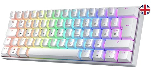 GK61 Teclado mecánico para gaming en caliente, 62 teclas, retroiluminación LED RGB multicolor para jugadores de PC y Mac, diseño ISO UK (rojo óptico, blanco)