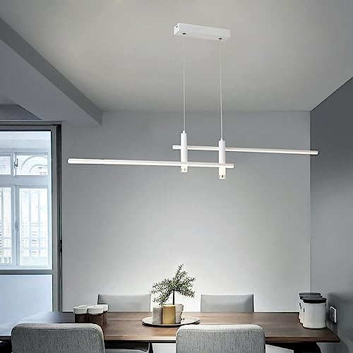 Bellastein Moderne LED Pendelleuchte Esstisch Hängelampe Dimmbar Mit Fernbedienung Esszimmer Hängeleuchte Esszimmerlampe Pendellampe Höhenverstellbar Kronleuchter für Büro Hängeleuchte (Weiß, L120cm)