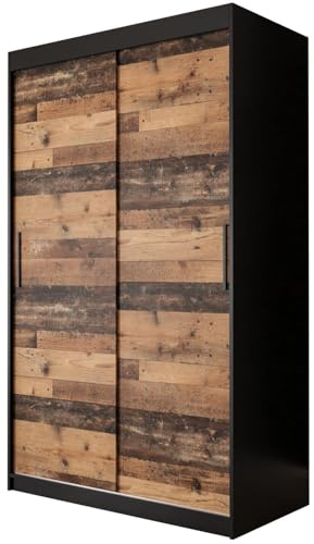 MEBLE KRYSPOL Schiebetürenschrank Old Style T Kleiderschrank - Wohnzimmerschrank Schiebetüren - Garderobenschrank - Schrank Schlafzimmer - Allzweckschrank - Natürlicher StilModern Design- 120 cm