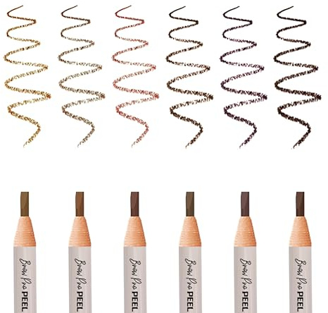 BRAWNA Lot de 6 Crayons Mapping Sourcils Peel-Off Marron avec Taille-Crayon – Crayons Waterproof pour Microblading et PMU – Dessin Précis et Symétrie