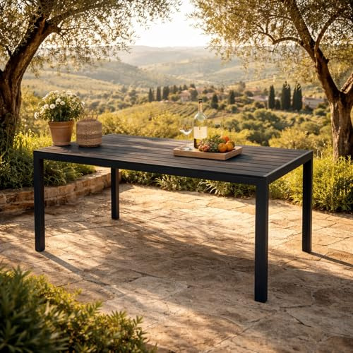 Mojawo Aluminium Gartentisch anthrazit/schwarz Esstisch Gartenmöbel Tischplatte aus WPC Holzimitat wetterfest 125x70x74cm