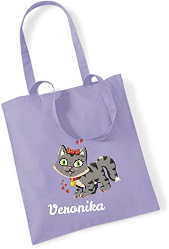minimutz Jutebeutel Kinder mit Katze und Name bedruckt | große Stofftasche Baumwolle Mädchen | Personalisierter Kitabeutel für Wechselwäsche