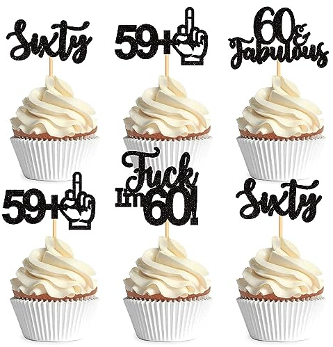 Blumomon 24 Pack Happy 60th Birthday Cupcake Toppers Black Glitter 60 Years Loved Cupcake Picks 60th Man Birthday Cupcake Topper For 60th Birthday Anniversary Party Cake Decorations Supplies